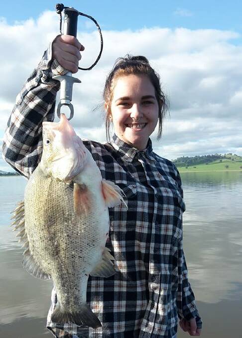 SUCCESS: Lauren Symonds nabbed a 9lb yellowbelly from the boat during a recent visit to Lake Hume. The odd trout has been angled off the bank too, while one fisho nailed a few on worms under a bubble, a rare technique for Hume.