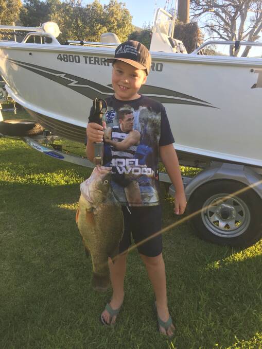 LITTLE RIPPER: Young Brady Butler, 7, with a beautiful 10-pound yellowbelly that he caught while fishing the Hume Weir over at Tallangatta.