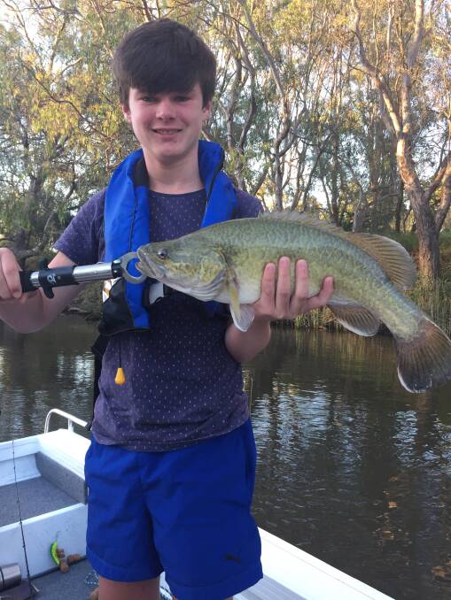 NICE CATCH: Max Aylmore was pretty happy with himself after nabbing this decent Murray cod. He caught it on a spinner bait at Splitters Creek. 
