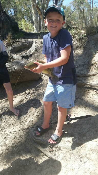 PROUD: Young Jimmy Lyons recently caught his first cod in the Yallakool Creek, near Deniliquin. The cod was caught on cheese and released back into the water.