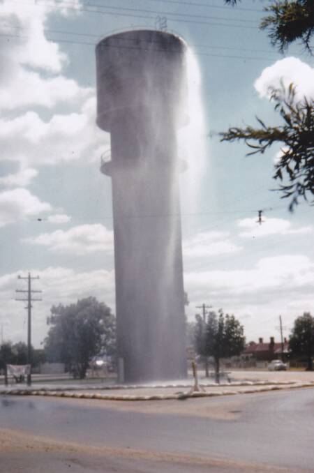Water, water everywhere: Photo of an overflowing watertower, undated but earlier than when it was decommissioned in 1959. Picture: Alan Murray.