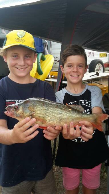 LITTLE RIPPERS: Cousins Archer Cossor and Nicolas Morrison were proud of themselves after getting onto some good redfins during a recent camping trip.