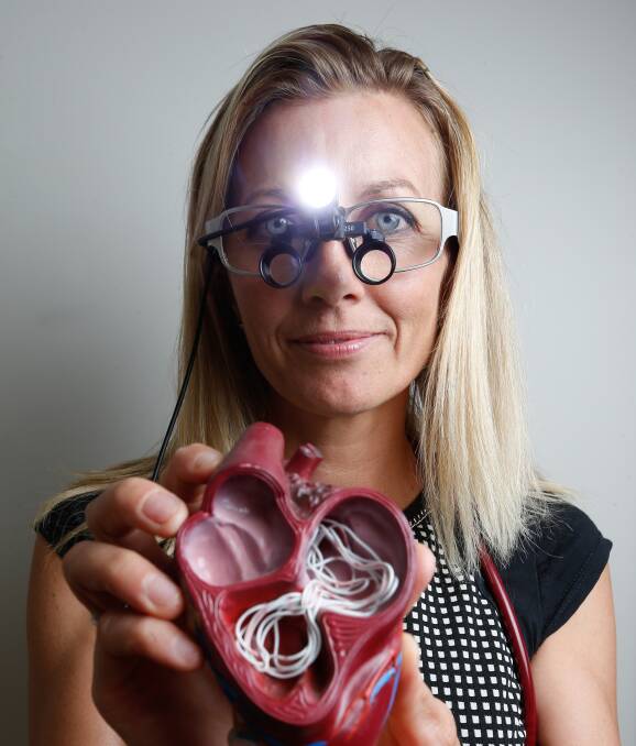 PET AWARENESS: Veterinarian Renee Pigdon displays a model heart which is full of 'worms' in its arteries. Heartworms can grow up to 30 centimetres in length and number in hundreds in a single animal. Picture: MARK JESSER