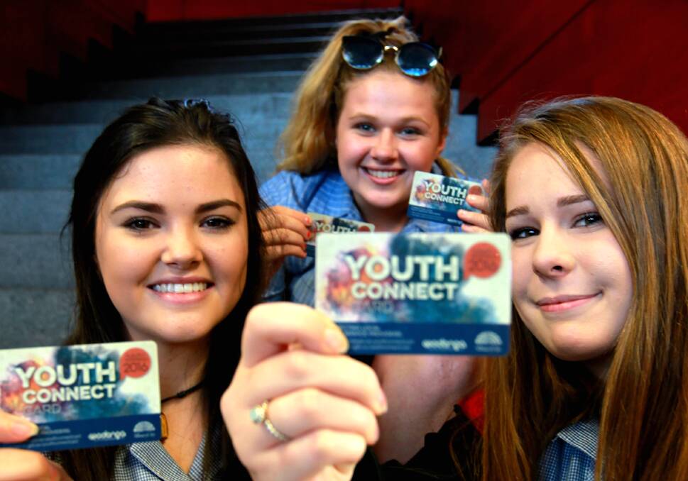 High school students Katelyn Byrns, 17, Holly Davidson, 15, and Isabella Percy, 16, who are on the Albury Youth Council. Picture: PETER DE KRUIJFF