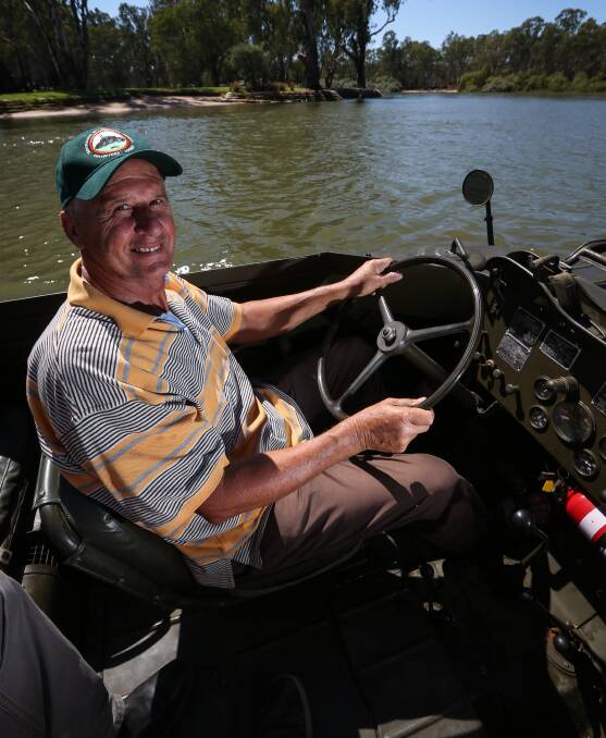 AVID COLLECTOR: Manfred Hinkel drove all the way down from Cooma to go for a spin in his amphibious jeep on the Murray River. Pictures: JAMES WILTSHIRE