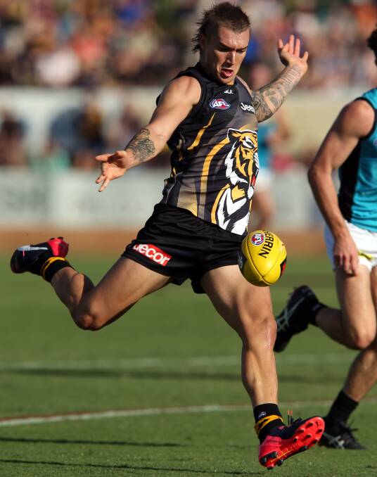 LIGHT IT UP: Richmond star Dustin Martin played in the most recent AFL match played at Lavington Oval in 2015. Sydney plays St Kilda in March next year.