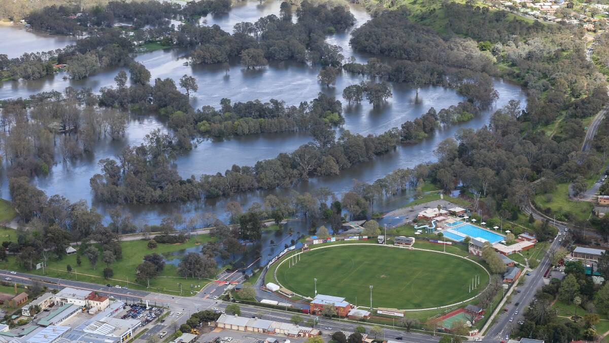 FLASHBACK: Spring rainfall saturated areas below Lake Hume including Noreuil Park in Albury. Lake Hume has filled to 82 per cent of capacity in recent days.