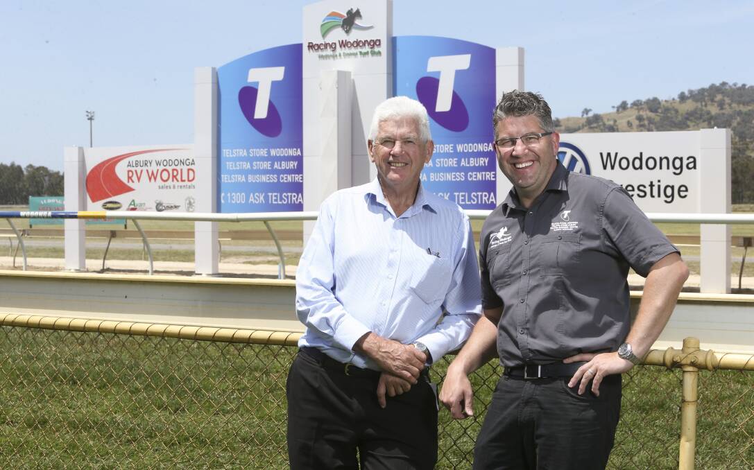 PRIMED: Racing Wodonga president Kevin Richardson, left, and general manager Tom O'Connor all set for the meeting. Picture: ELENOR TEDENBORG