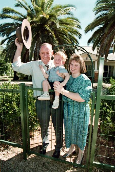 FLASHBACK: Tim Fischer, wife Judy and son Harrison at their Boree Creek home after the 1996 election.
