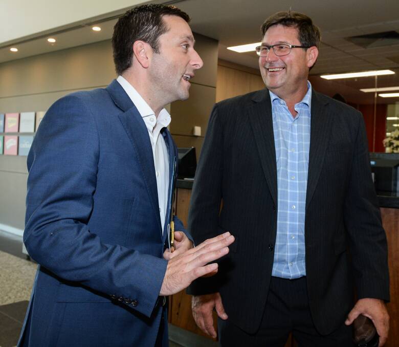 Victorian Liberal leader Matthew Guy and Bill Tilley in Wodonga recently. Picture: MARK JESSER