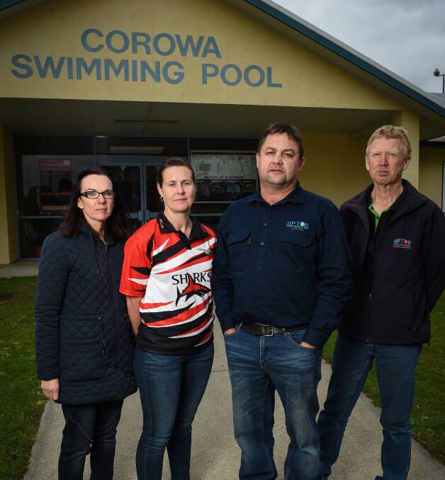 UNITED STAND: Opposing a recommended reduction in the Corowa pool length, from left, Jo Ryland, Bec Longmire, Paul Upton and John Backhouse. Picture: MARK JESSER