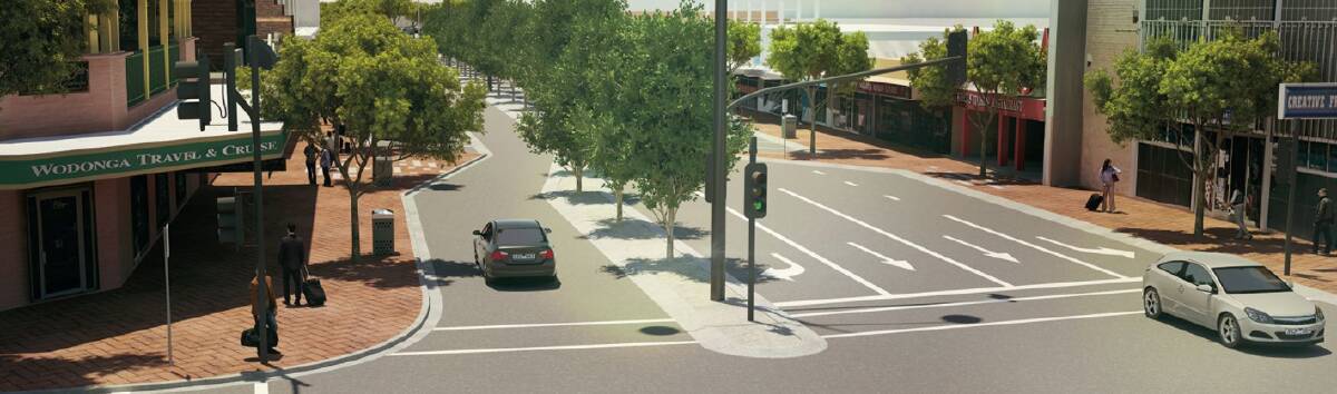 An artists impression of the upgraded High and South street intersection in central Wodonga.