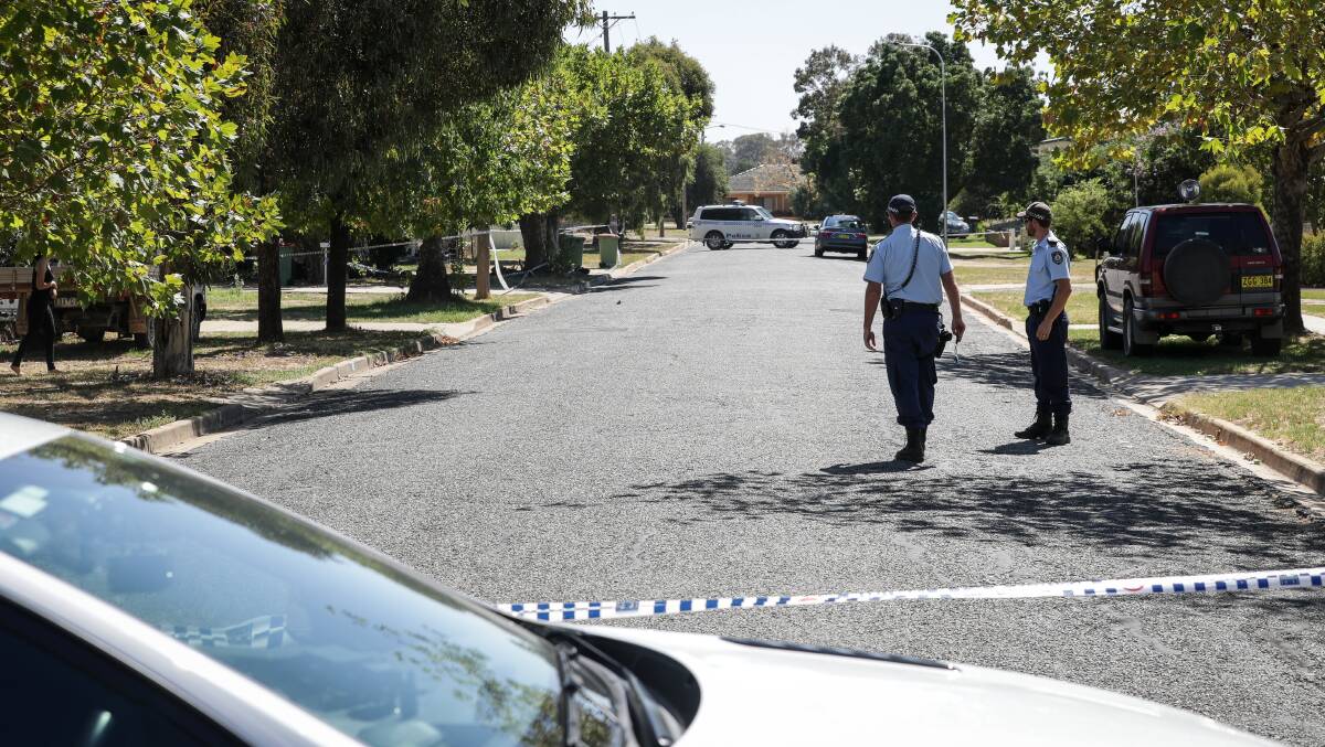CRIME SCENE: Police were still present in Vera Street, Corowa on Sunday where a man suffered fatal injuries in a fight involving two other men. Picture: JAMES WILTSHIRE