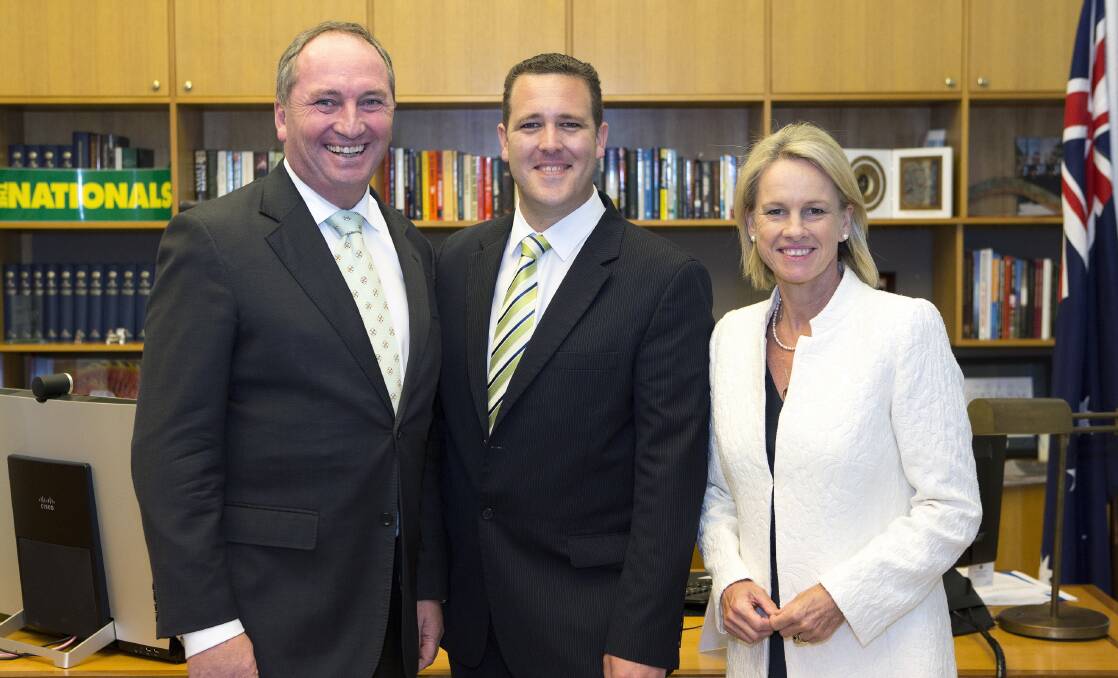 INNER SANCTUM ACCESS: National Party Indi candidate Marty Corboy, centre, with party leader Barnaby Joyce and deputy leader Fiona Nash.