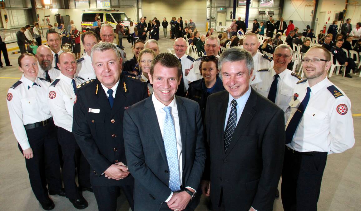 FLASHBACK: NSW Premier Mike Baird and Albury MLA Greg Aplin at the Albury ambulance station opening in 2014.
