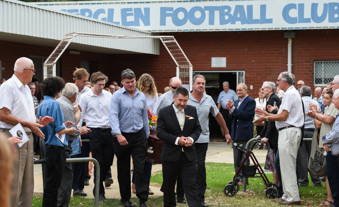 A large crowd attended the funeral for Corowa Spiders 1968 premiership player John Lane at the John Foord Oval on Friday. Picture: MARK JESSER