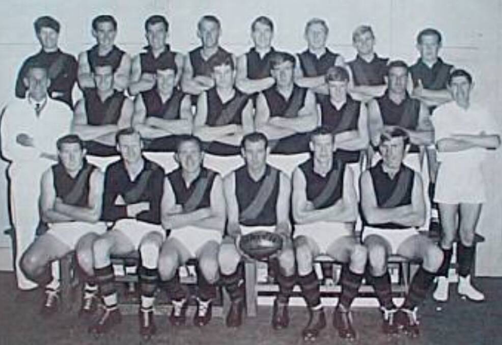 ONE TO SAVOUR: John Lane, pictured middle row fifth from left, was part of Corowa's 1968 O and M premiership win against Wodonga.