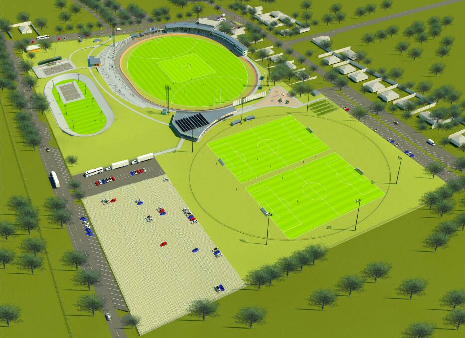 The original concept plans for the Lavington Sportsground redevelopment including amenities building between the two sporting fields.
