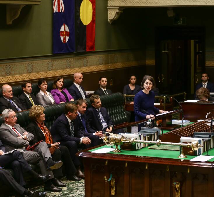 Treasurer Gladys Berejiklian delivers her 2015 budget speech in the NSW Parliament.