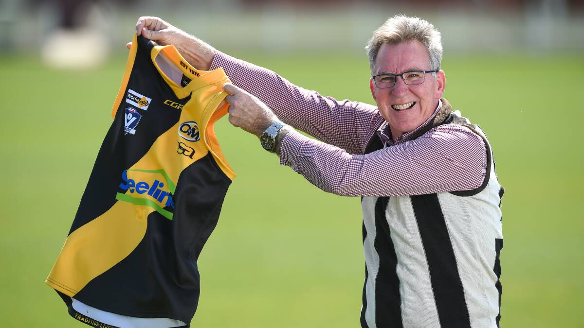 FOOT IN BOTH CAMPS: Albury mayor Kevin Mack has to reason to support both teams in the Ovens and Murray grand final at Lavington on Saturday. Picture: MARK JESSER