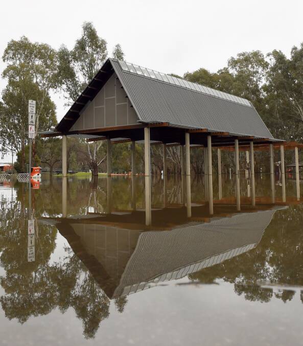 SUBMERGED: Wangaratta's Apex Park is under water again after above average rainfall fell in the city during July. Picture: MARK JESSER