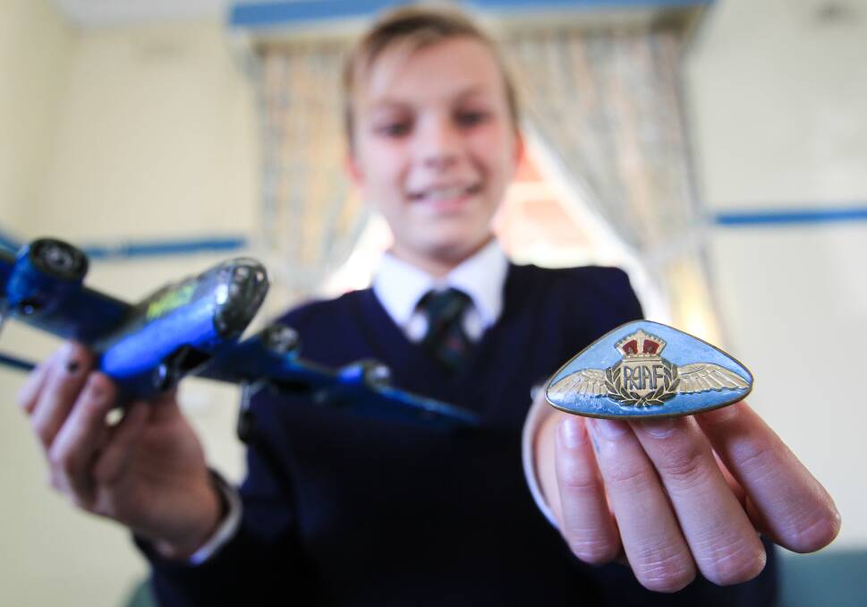 BADGE HONOUR: Kobey-Flynn Hudec with the RAAF badge from Patty Biles' late husband Wally. It was his first piece of war memorabilia.