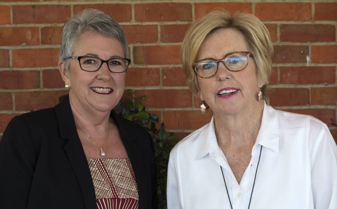 A DAY FOR THE WOMEN: Beth McRae and Helen Foster at the Hey Ladies Luncheon, held at Albury Tigers Football Club balcony. About $14,000 was raised for the McGrath Foundation. Pictures: J.TAUBER PHOTOGRAPHY 