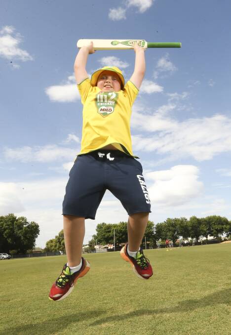JUMP FOR JOY: Harrison Honey was excited to play cricket for the first time after a long health battle. Picture: ELENOR TEDENBORG