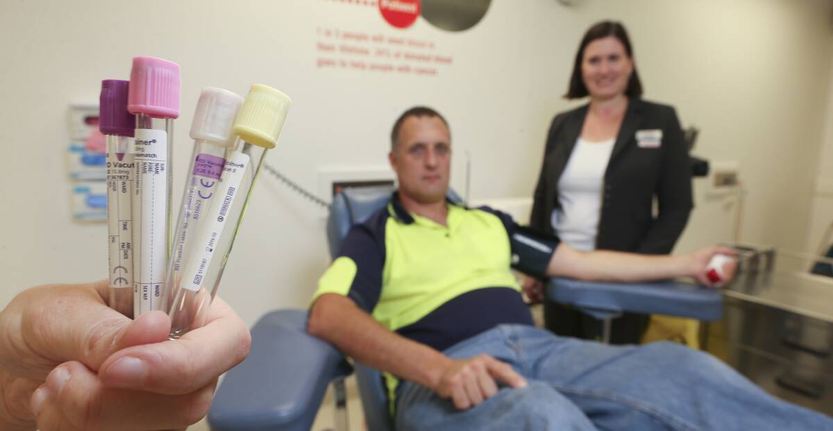 EASY TO GIVE: Christian Baumann and Cathy Chapman at the Albury Red Cross Blood Service where samples can be taken for the registry. Picture: ELENOR TEDENBORG