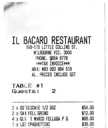 The bill please: Receipt for lunch at Il Bacaro.