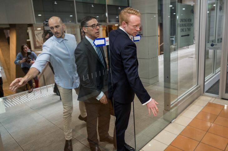 Leon Zwier, (centre) Legal representatives of Bill Shorten depart the NSW Union offices after NSW Police raid the NSW Workers Union offices in Sussex St, Sydney CBD. 24 th October 2017, Photo: Wolter Peeters, The Sydney Morning Herald  