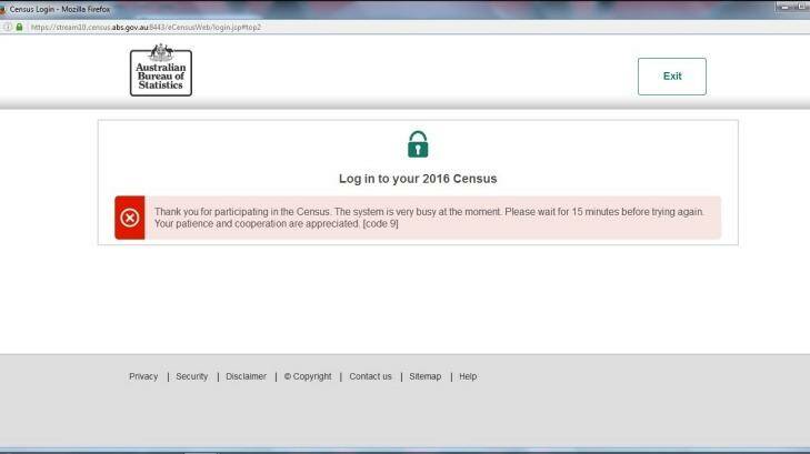The Census website crashed as an  estimated 16 million people tried to log on on Tuesday. Photo: Screenshot