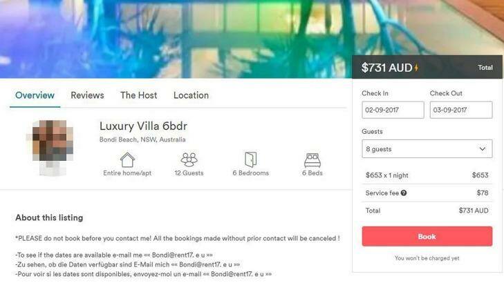 There was something not quite right about this Airbnb listing for a "luxury villa" in Bondi. Photo: Airbnb
