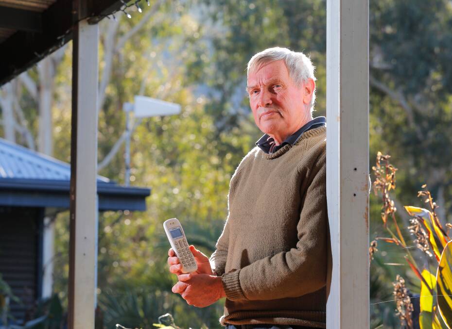 Jim Grant is unhappy with the waiting time to have his landline fixed and the poor service of telephone lines. Picture: KYLIE ESLER