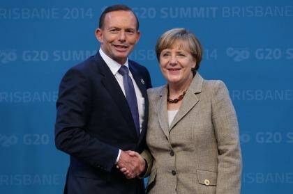 Prime Minister Tony Abbott with German Chancellor Angela Merkel at the G20 in November. Photo: Andrew Meares