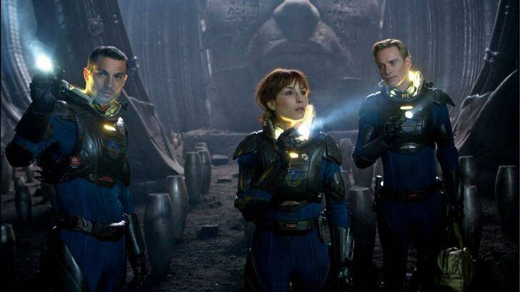 Danger lurks ... Logan Marshall-Green, Noomi Rapace and Michael Fassbender In Prometheus. Photo: Supplied.