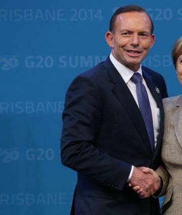 Prime Minister Tony Abbott with German Chancellor Angela Merkel at the G20 in November. Photo: Andrew Meares