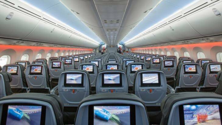 The interior of Jetstar's Boeing 787 Dreamliner. Photo: Brent Winstone