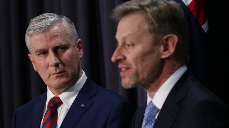 Assistant Treasurer Michael McCormack and the ABS chief statistician David Kalisch explain the census outage on Wednesday. Photo: Andrew Meares