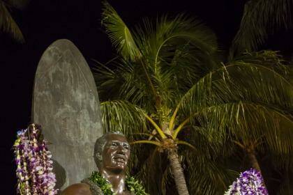 Endless summer: The bronze Duke Kahanamoku statue at Kuhio Beach, Waikiki. Photo: Andrea Black