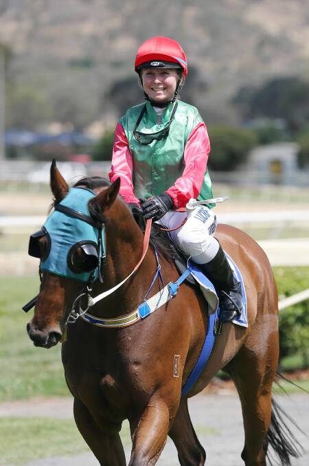 Brooke Sweeney returns to scale after a winner at Wodonga on Boxing Day.