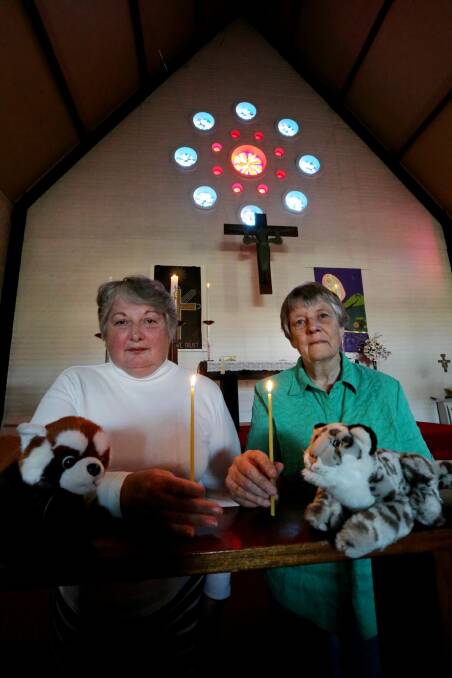 Rev Grace Sharon, Dean of St John’s Anglican Church in Wodonga and Ms Kath White, are inviting all to a candlelight vigil for Nepal tomorrow night. Picture: PETER MERKESTEYN
