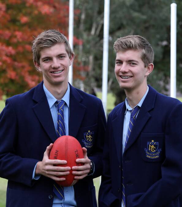 Twins Ryley and Brady Sharp will debut together for Myrtleford against Corowa-Rutherglen today. Picture: PETER MERKESTEYN