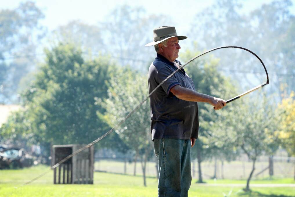 Champion whip-cracker Ron Hodgkin puts in some practice. Pictures: MATTHEW SMITHWICK
