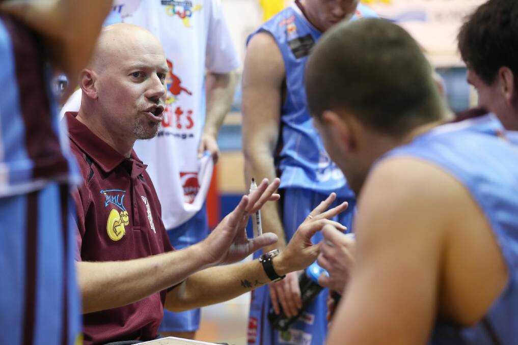 Bandits’ coach Brad Chalmers lays down the law during his team’s clash with Geelong. Picture: JOHN RUSSELL