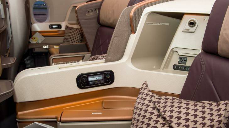 The business-class cabin of Singapore Airlines' Airbus A350. Although different airlines might operate the same aircraft type, there is no guarantee their seat arrangement is going to be the same.

