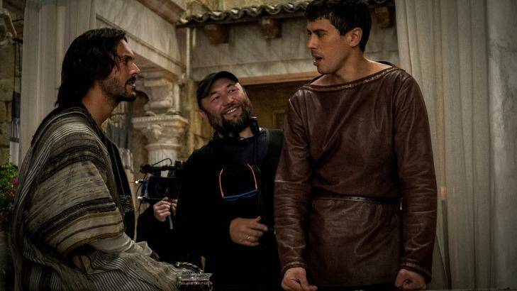 No mere remake: Huston as Ben-Hur, film director Timur Bekmambetov and Toby Kebbell as Messala Severus. Photo: Philippe Antonello