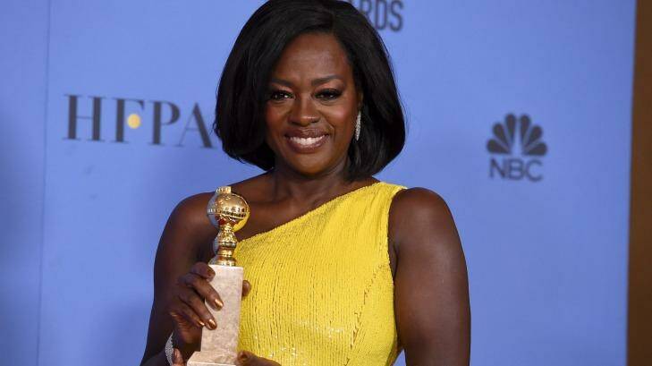 Viola Davis with her Golden Globe for best supporting actress. Photo: Jordan Strauss