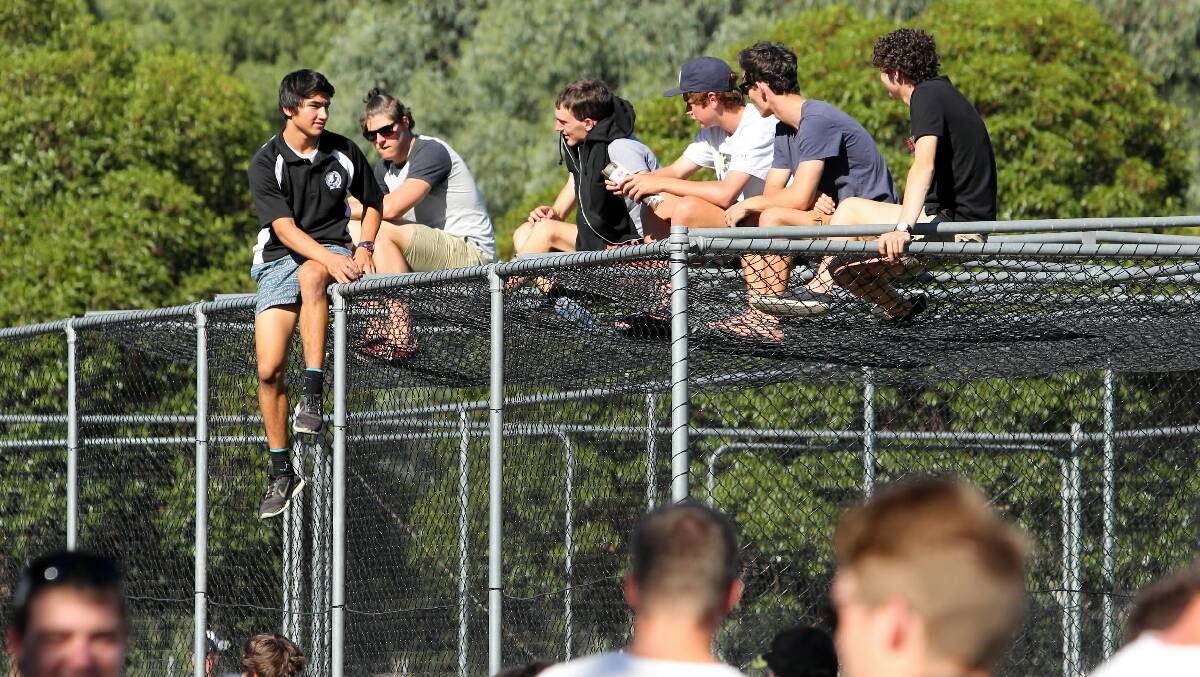 These young fans took to the top of the cricket nets to get a better view of the action.