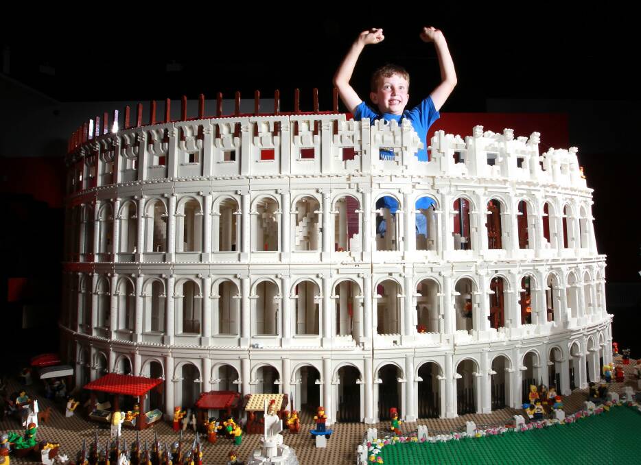 Oliver Keene, 6, from Wodonga, is excited by the metre-high Lego Colosseum exhibition at Albury Library Museum. The exhibition is open until February 15 and all ages are encouraged to check it out. Picture: KYLIE ESLER